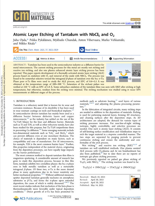 （下篇）用 NbCl5 实现从氧化物到金属的可控气相刻蚀——两项工作揭示了原子层与脉冲蚀刻的新路径